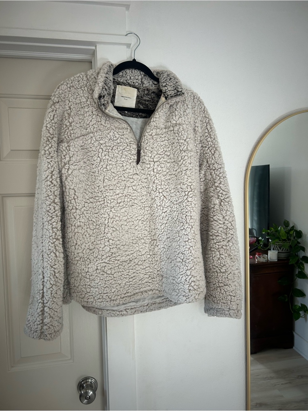 Thread & Supply Light Beige Sherpa Half-Zip Pullover